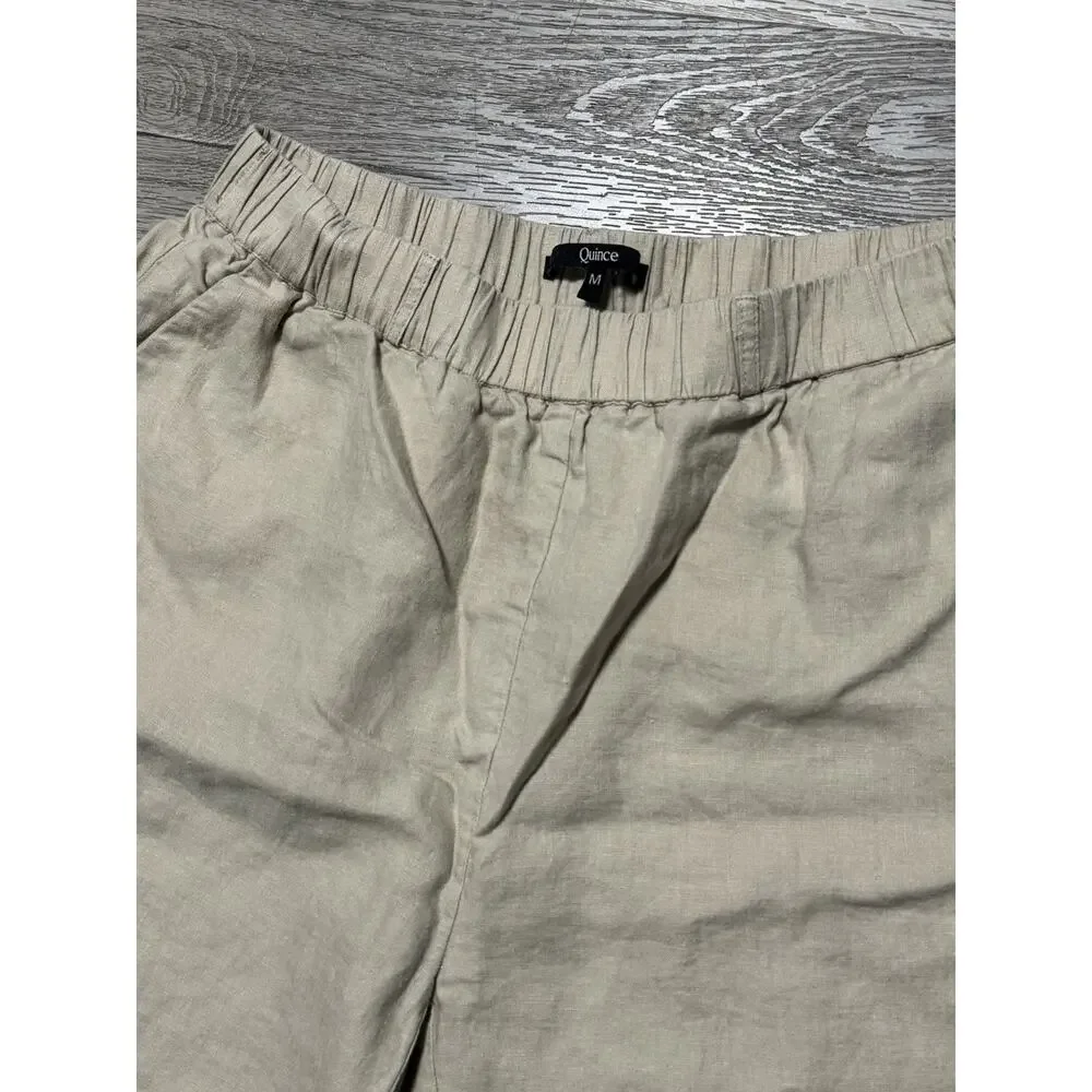 Quince 100% European Linen Pants 25” Womens Medium Tan Khaki Pull On Crop Ankle